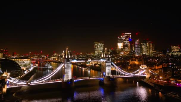 London Tower Bridge City London Noci Úžasný Letecký Výhled Londýn — Stock video