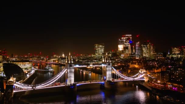 Aerial View Illuminated Tower Bridge London Night London United Kingdom — Stock Video