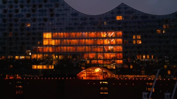 Elbphilharmonie Concert Hall Hamburg Night Amazing Drone Shot City Hamburg — Vídeos de Stock