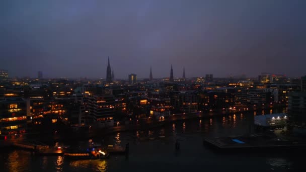 Panoramic View City Hamburg Night City Hamburg Germany December 2022 — Video