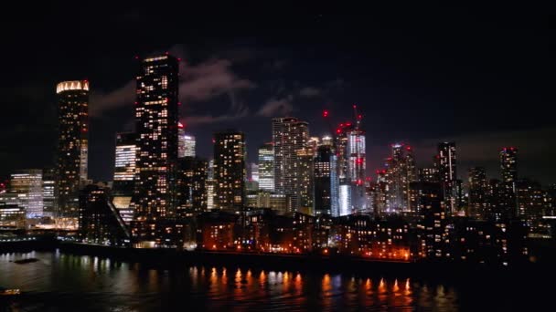 Skyline Canary Wharf Ночью Небоскребами Лондона London United Kingdom Decem18 — стоковое видео