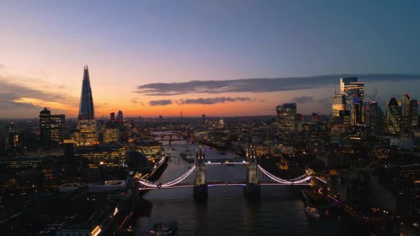 Maravillosa Vista Nocturna Sobre Londres Tower Bridge Desde Arriba Londres — Vídeos de Stock