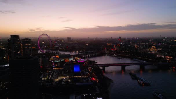 Londen Avonds Prachtig Uitzicht Vanuit Lucht Bij Zonsondergang London Verenigd — Stockvideo