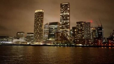 Skyline of Canary Wharf district by night - travel photography