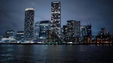 Skyline of Canary Wharf district by night - travel photography