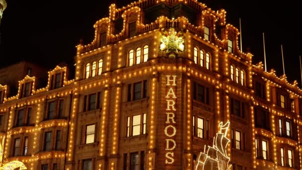 Dom Towarowy Harrods Londynie Nocą London Zjednoczone Królestwo Grudnia 2022 — Wideo stockowe