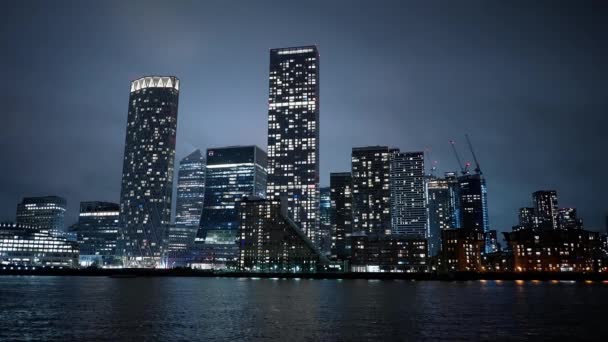 Skyline Canary Wharf District Night Fotografie Călătorie — Videoclip de stoc