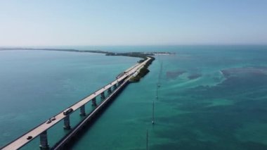 The clear turquoise blue water at the Florida Keys from above - aerial view