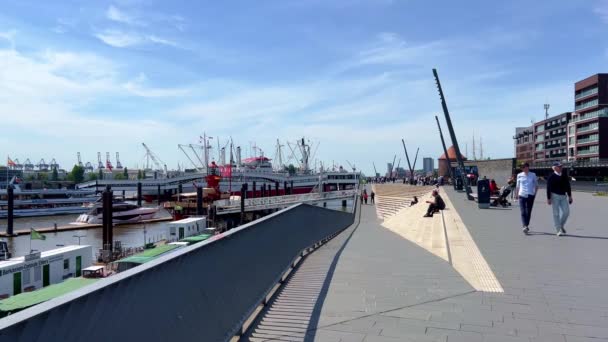 Tepi Sungai Elbe Pelabuhan Hamburg City Hamburg Jermany Mei 2022 — Stok Video