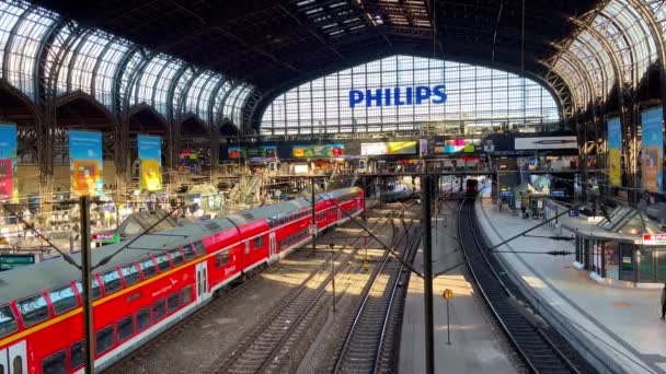 Κεντρικός Σταθμός Αμβούργου Κύριος Σιδηροδρομικός Σταθμός Πολη Του Hamburg Γερμανια — Αρχείο Βίντεο