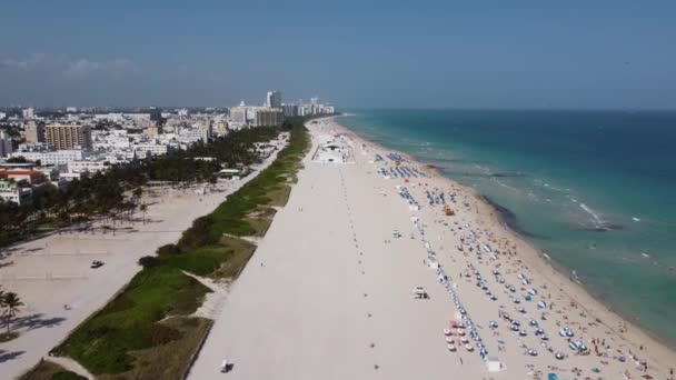 White Sandy Beaches Miami Beach Sunny Day Aerial View — Stockvideo