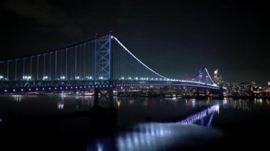 Ben Franklin Bridge and Skyline of Philadelphia at night - aerial view - drone photography