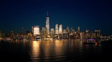 Manhattan skyline at night - aerial view by drone - drone photography