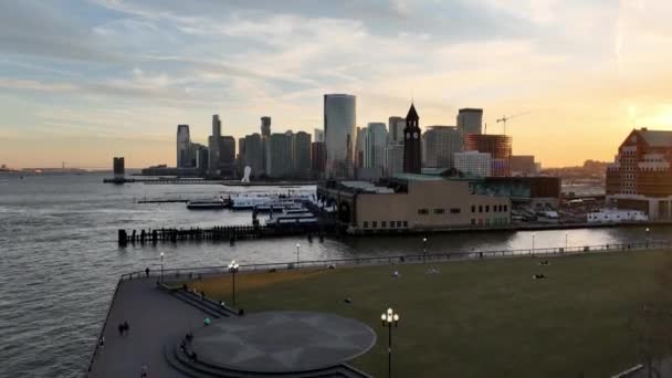 City Hoboken New Jersey Sunset Drone Photography — Stockvideo