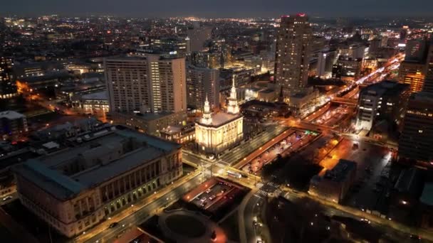 Orașul Philadelphia Noaptea Vedere Aeriană Fotografie Drone — Videoclip de stoc