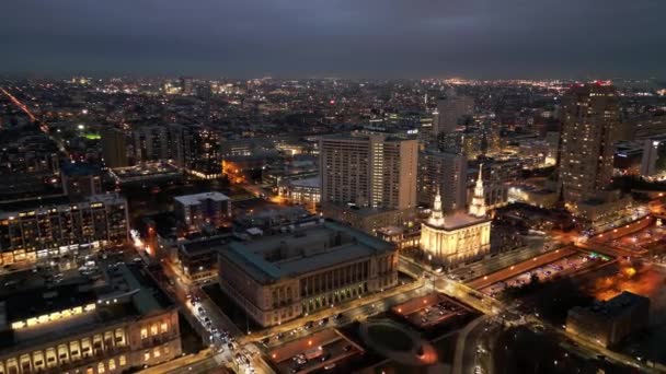 City Philadelphia Éjjel Légi Felvétel Drón Fotózás — Stock videók