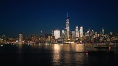 Financial district of Manhattan New York City at night - aerial view - drone photography