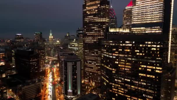Philadelphia Városa Éjszaka Légi Felvétel Philadelphia Városa Pennsylvania 2023 Február — Stock videók