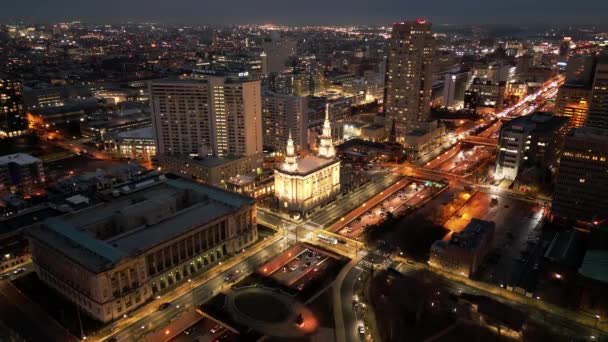 City Philadelphia Night Aerial View Drone Photography — Stock video