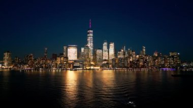Manhattan skyline at night - aerial view by drone - drone photography
