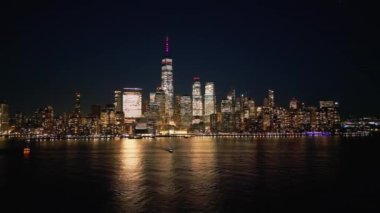 Financial district of Manhattan New York City at night - aerial view - drone photography
