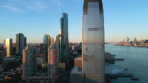 Jersey City Met Goldman Sachs Gebouw Luchtfoto Drone Fotografie — Stockvideo