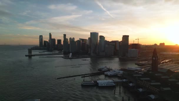City Hoboken New Jersey Bij Zonsondergang Drone Fotografie — Stockvideo