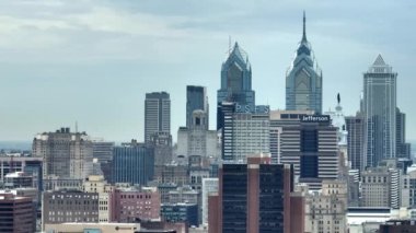 The iconic skyscrapers of Philadelphia - aerial view - CITY OF PHILADELPHIA, PENNSYLVANIA - FEBRUARY 16, 2023