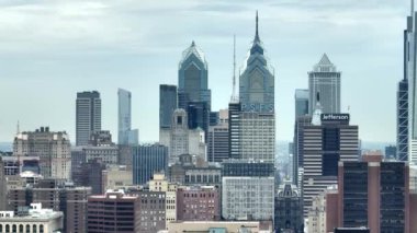 The iconic skyscrapers of Philadelphia - aerial view - CITY OF PHILADELPHIA, PENNSYLVANIA - FEBRUARY 16, 2023