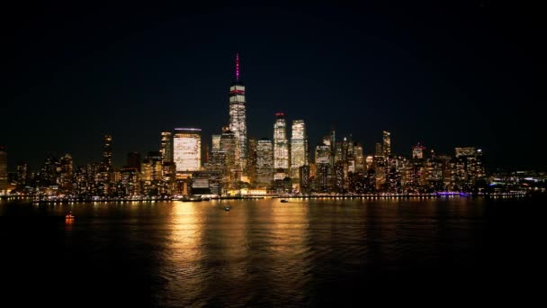 Aerial View Skyline Manhattan New York City Night New York — Video