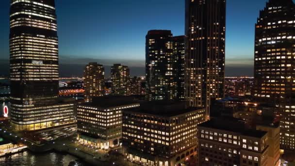 Jersey City Noite Com Seus Edifícios Escritórios Vista Aérea Fotografia — Vídeo de Stock