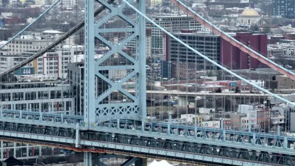 Amazing Ben Franklin Bridge Delaware River Philadelphia Drone Photography — 图库视频影像