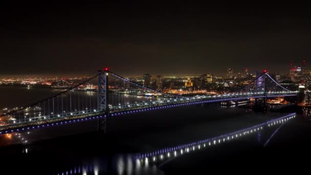 City Philadelphia Ben Franklin Bridge Night Drone Photography — Vídeo de Stock