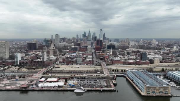 Penns Landing City Philadelphia Aerial View Drone Photography — Video Stock