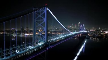 Ben Franklin Bridge and Skyline of Philadelphia at night - aerial view - drone photography