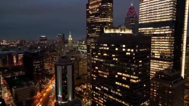 Ciudad Filadelfia Por Noche Vista Aérea Fotografía Drones — Vídeos de Stock