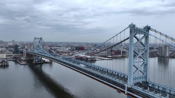 Verbazingwekkende Ben Franklin Brug Delaware River Philadelphia Drone Fotografie — Stockvideo