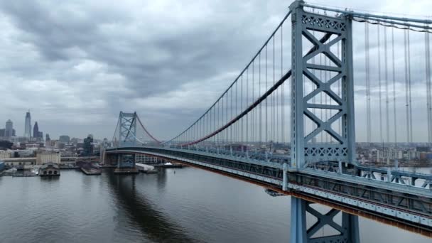 Ponte Ben Franklin Incrível Sobre Rio Delaware Filadélfia Fotos Zangões — Vídeo de Stock