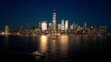Manhattan skyline at night - aerial view by drone - drone photography