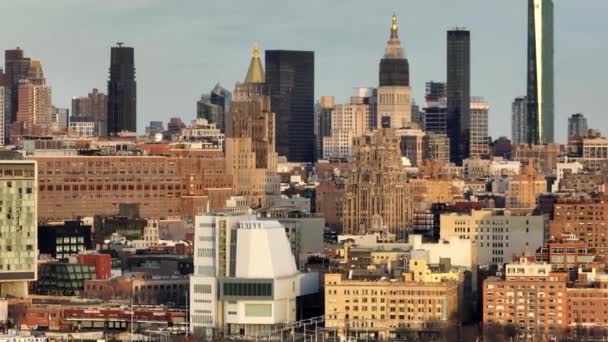 Удивительные Здания Манхэттена Вид Воздуха Нью Йорк Объединенные Арабские Эмираты — стоковое видео