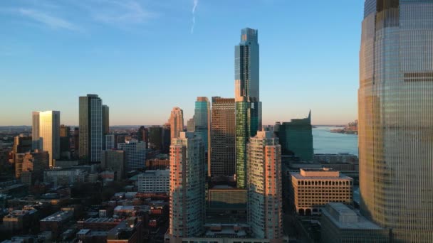 Jersey City Med Goldman Sachs Byggnaden Flygvy New York Förenade — Stockvideo