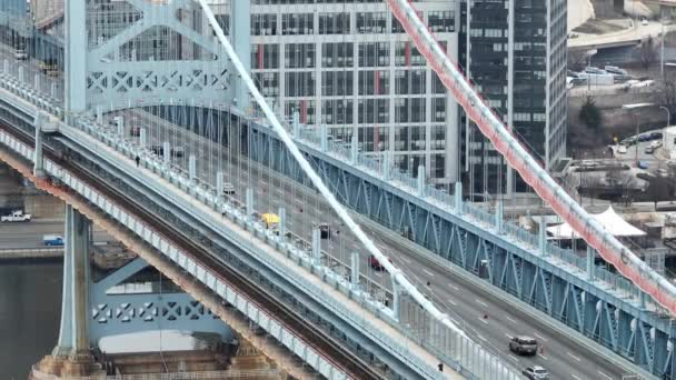 Amazing Ben Franklin Híd Felett Delaware Folyó Philadelphia Drón Fotózás — Stock videók