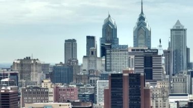 The iconic skyscrapers of Philadelphia - aerial view - CITY OF PHILADELPHIA, PENNSYLVANIA - FEBRUARY 16, 2023