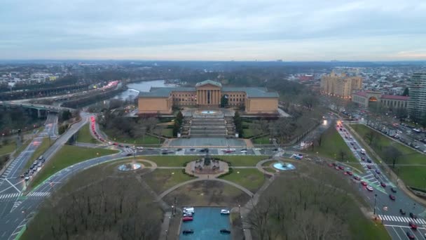 Museum Art Philadelphia Aerial View Drone Photography — Vídeos de Stock