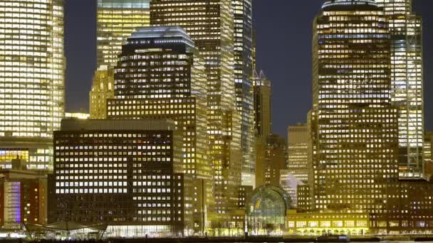 Citylights New York Financial District Night Travel Photography — стоковое видео