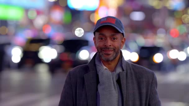 Afro American Man Streets New York Times Square Travel Photography — Stock video