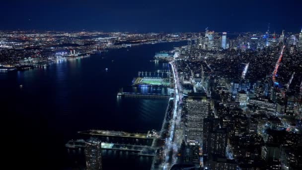Nueva York Río Hudson Desde Arriba Las Luces Ciudad Por — Vídeos de Stock