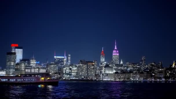 Manhattan City Lights Night Travel Photography — Stock Video