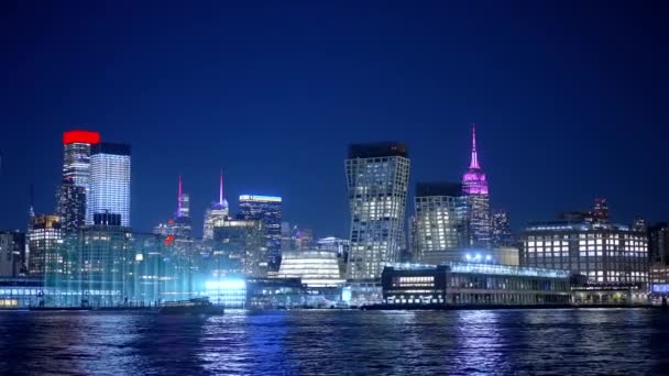 Современный Район Хадсон Ярдс Центре Манхэттена Ночью Фотографии Света — стоковое видео