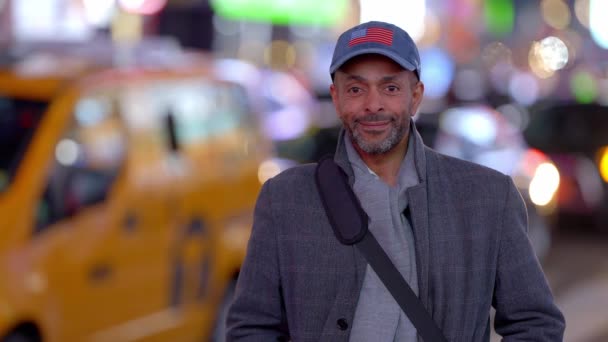 Afro American Man Streets New York Times Square Travel Photography — Stockvideo